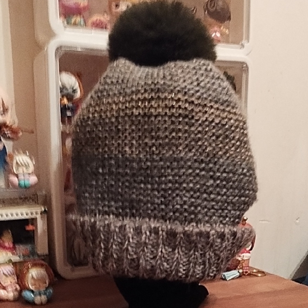 Green Ombre Knit Winter Hat with  Pom Pom